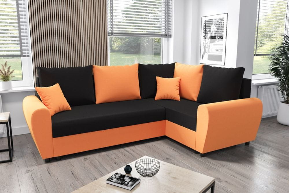 Veneti Elegantná sedacia súprava FLORIANA PLUS - čierna / oranžová, pravá